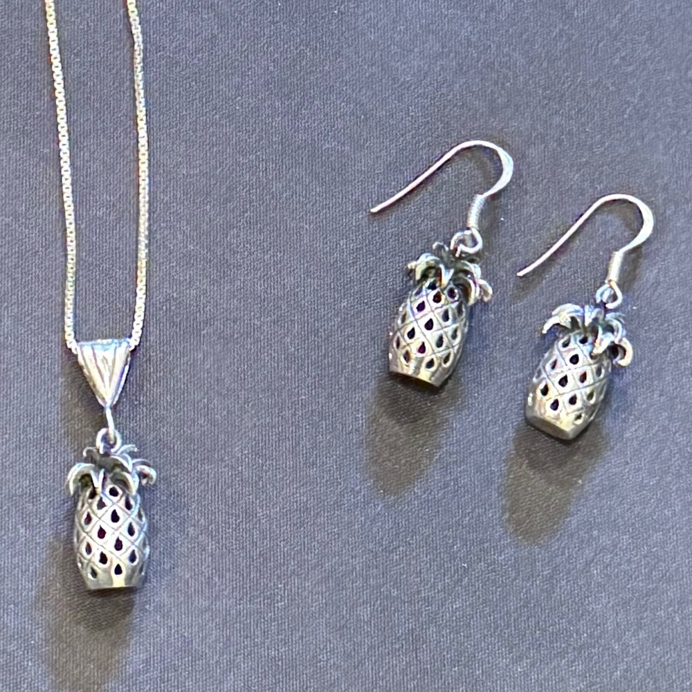 Vintage Silver Pineapple Necklace and Earrings made in Italy